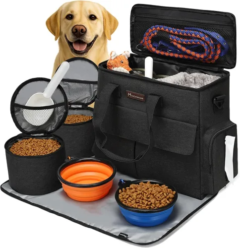 Miniatura 7 de Modoker Bolsa de comida para perros, juego de viaje aprobado por aerolíneas, organizador portátil de accesorios de pañales con 2 contenedores de Rosa