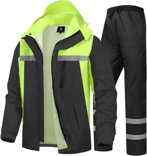 Traje de lluvia para hombre, de alta visibilidad, reflectante, para trabajo, chaqueta de lluvia, pantalones para todos los deportes, granja, pesca,