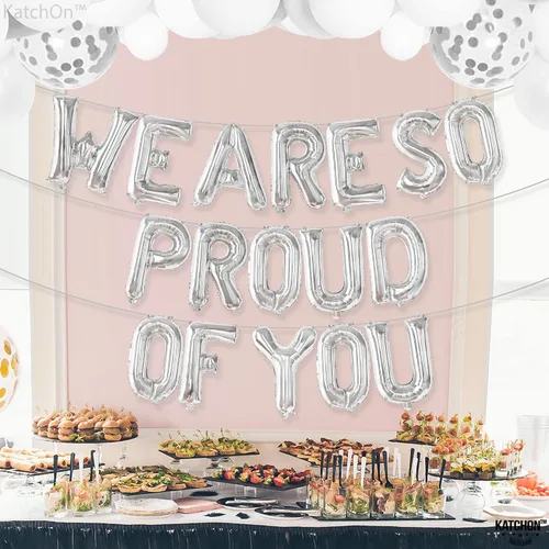 Miniatura 7 de KatchOn, Globos negros con texto en inglés «We Are So Proud of You» de 16 pulgadas Cartel de globos Proud Of You para decoraciones de graduación