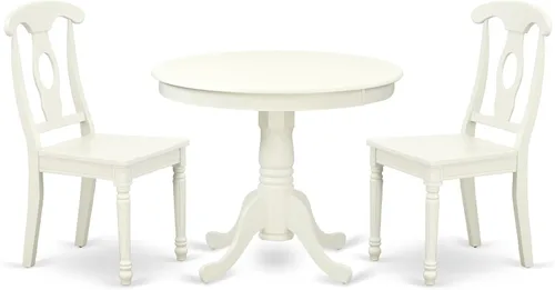 Miniatura 8 de East West Furniture El juego de habitación ANKE3-BLK-LC de 3 piezas contiene una mesa de cocina redonda con pedestal y 2 sillas de comedor tapizadas