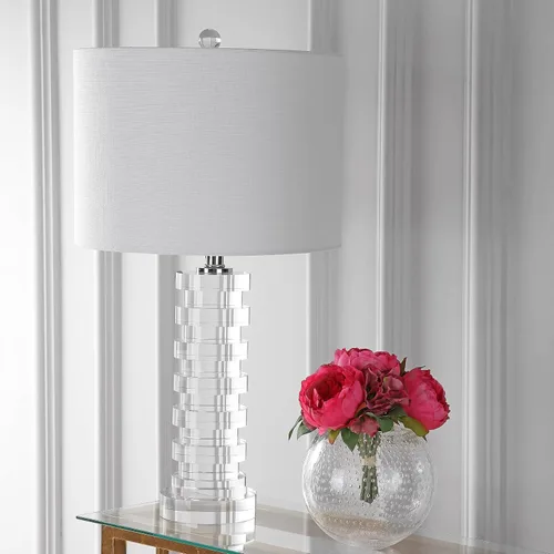 Miniatura 8 de JONATHAN Y Lámpara de mesa LED de columna geométrica escalonada de cristal transparente de 25 pulgadas, lámpara de noche moderna para sala de estar