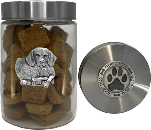 Miniatura 20 de Heritage Pewter Basset Hound Good Dog Treat Jar – Tarro de golosinas de 34 onzas con tapa hermética a rosca Regalo para propietarios de Basset