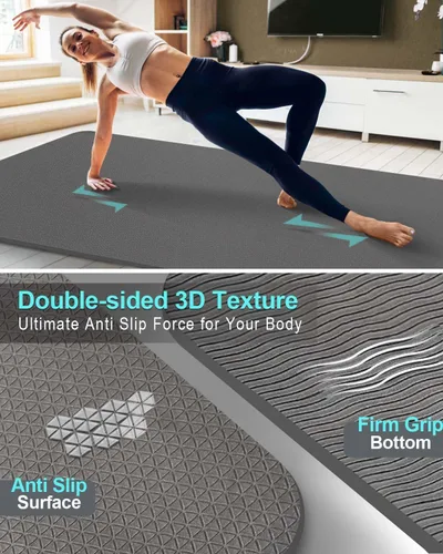 Miniatura 3 de Extra Long & Wide Thick Yoga Mat for Tall Men & Women, 84'' x 32'' x 7mm Oversized Yoga Mat Double-Sided Non Slip, Pro TPE Yoga Mats with Strap Gris