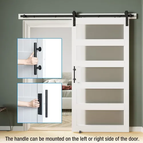 Miniatura 3 de Puerta corrediza de granero de vidrio de 5 paneles de 42 x 84 pulgadas con kit de herrajes de 7 pies incluido, fácil montaje con agujeros Blanco