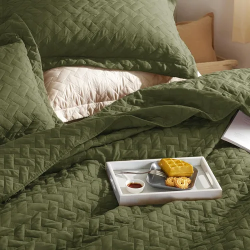 Miniatura 5 de Bedsure Colchas de tamaño King: colchas ligeras tamaño King con patrón de tejido de canasta, ropa de cama suave, colcha de edredón verde oliva