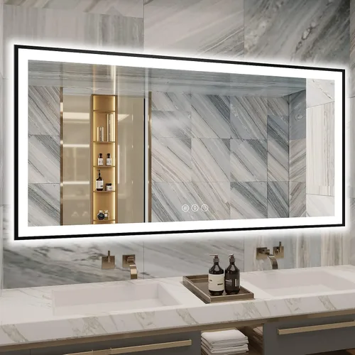 Miniatura 52 de EchosLife Espejos de baño LED de 20 x 28 pulgadas para pared, marco de aluminio negro (frontal y retroiluminado), espejo de tocador antivaho