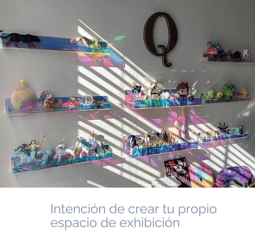 Miniatura 7 de YMVV Estante de esmalte de uñas de 15 pulgadas, estante montado en la pared, paquete de 6 organizadores de acrílico iridiscente arcoíris