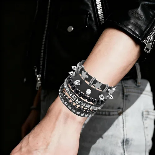 Miniatura 2 de ZLFSRQ Pulseras Emo Punk Rock Studded Pulsera para Mujeres Hombres Gótica Cuero Spiked Pulseras Emo Accesorios de Joyería