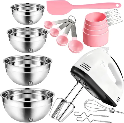 Miniatura 7 de Batidora de mano eléctrica de Showvigor - Mezclador de cocina portátil de 7 velocidades con 5 accesorios de acero inoxidable Batidor, batidor