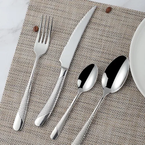 Juego de cubiertos de 16 piezas, juego de cubiertos de acero inoxidable con cuchara y tenedor para 4, utensilios de cocina, acabado espejo, apto