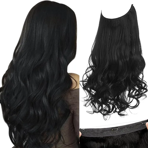 Miniatura 15 de SARLA Extensiones de cabello con alambre invisible con 3 clips, postizo sintético corto, ondulado, rizado, diadema ajustable transparente