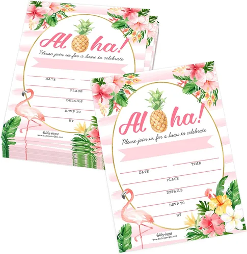 Hadley Designs 25 invitaciones de fiesta en la piscina para niñas, invitaciones de cumpleaños tropicales hawaianas para niños y adultos, perfectas