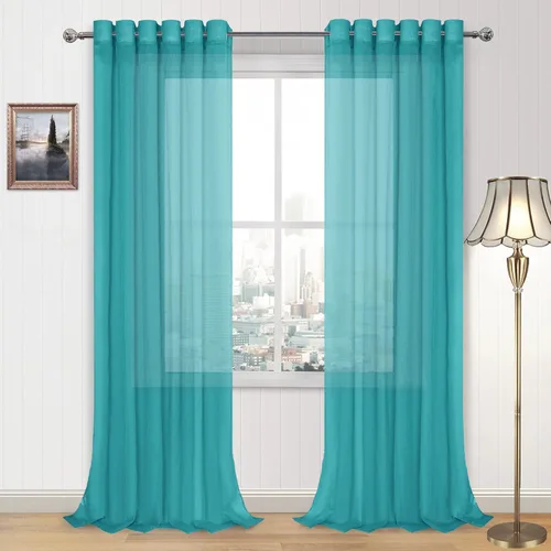 Miniatura 60 de DWCN Cortinas traslúcidas color verde frijol para sala de estar y dormitorio - Cortinas voile con aspecto de lino sintético con ojales en la parte