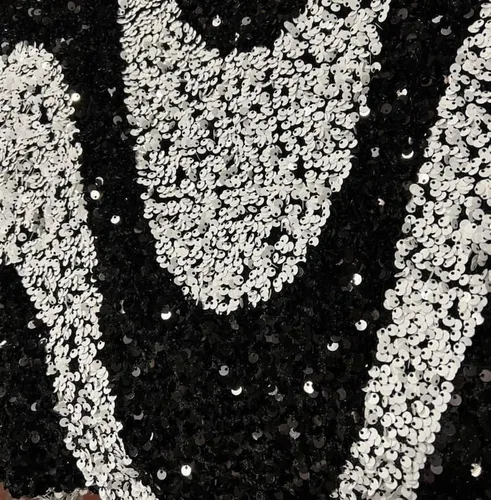 Tela de lentejuelas de terciopelo elástico Selectra Waves, color negro/blanco, material metálico de elastano con purpurina, ideal para costura,