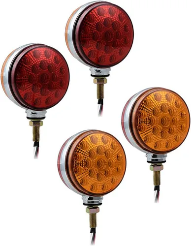4 piezas de luces de parada y cola redondas de doble cara con 42 LED, rojas, y lámpara de estacionamiento y señal de giro trasera ámbar, compatibles