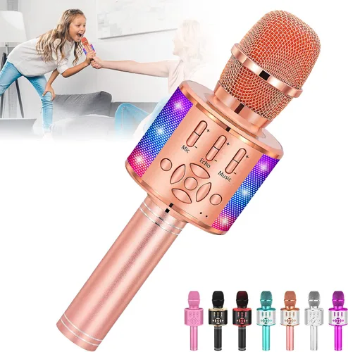 Miniatura 11 de Amazmic Máquina de Micrófono de Karaoke para Niños, Micrófono Bluetooth Portátil, Micrófono de Karaoke Inalámbrico de Mano con Luces LED, Regalo