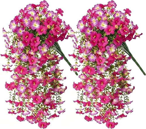 Miniatura 12 de AirSun Vid de flores artificiales de gloria matutina, 2 plantas colgantes de 15 pies, guirnalda de seda falsa de plantas verdes falsas