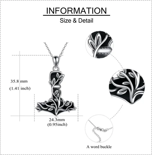 Miniatura 4 de Thor Hammer Necklace 925 Sterling Silver Mjolnir Tree of Life Pendant Necklace Viking Vegvisir Jewelry for Women wife Mom