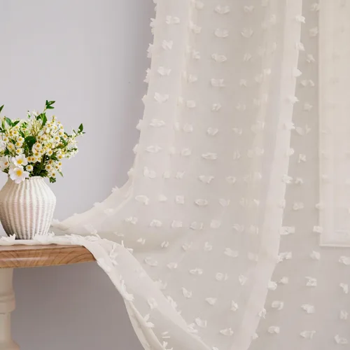 Cortinas Beige Semitransparentes de 63 Pulgadas de Largo para Dormitorio, Sala de Estar, Guardería Infantil, Ventana con Diseño de Pompón, Estilo