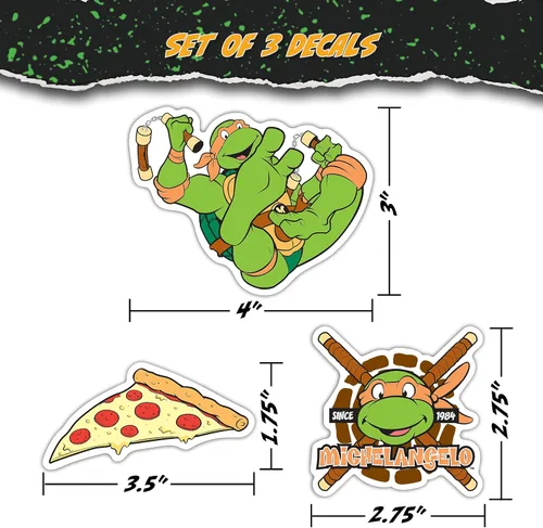 Miniatura 3 de TMNT Teenage Mutant Ninja Turtles Mikey - Juego de 3 calcomanías de tortuga ninja Michelangelo para coche, botella de agua, bicicleta, casco, Miguel
