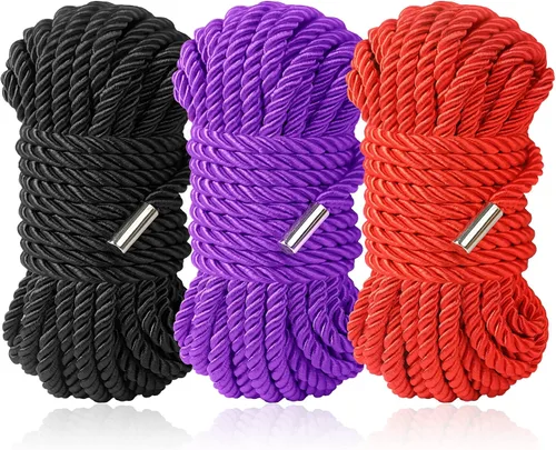 Miniatura 9 de Cuerda suave de seda duradera, 32 pies 0.315 in, cuerda trenzada de satén larga multiusos (2 x 8 pies, negro, rojo de 16 pies + 32 pies morado)