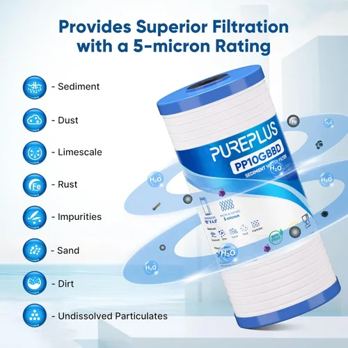 Miniatura 6 de PUREPLUS AP810 Filtro de agua de sedimentos ranurados para toda la casa, cartucho de repuesto para 3M Aqua-Pure AP810, AP811, AP801, AP801-C