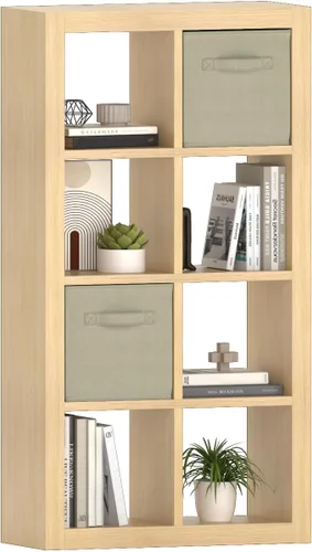 Miniatura 34 de furtble Estantería organizadora de almacenamiento de 8 cubos, moderna estantería abierta de madera, estante de exhibición multifuncional para sala