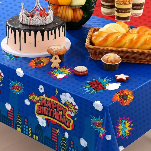 Miniatura 9 de Mantel rectangular de 3 piezas para decoración de fiestas de cumpleaños, mantel de plástico de 108 x 54 pulgadas, desechable, suministros