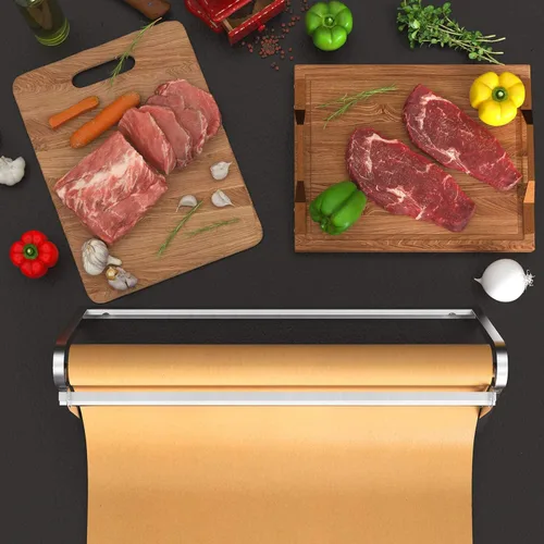 Miniatura 4 de HFS (R) Portarrollos de papel kraft para carnicero, cortador dispensador de acero al carbono de 18 pulgadas, montado en la pared o mesa con barra