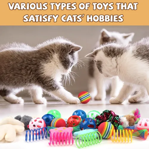 Miniatura 6 de QUOZUO Juego de 30 Piezas de Juguetes para Gatos, Juego de Juguetes para Gatitos, Juguete Interactivo para Gatos con Varilla, Muelles y Bola