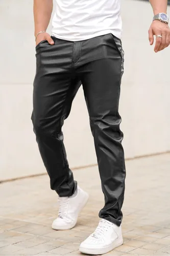 Miniatura 2 de GINGTTO Pantalones de cuero para hombre, pantalones de discoteca ajustados para hombre elásticos