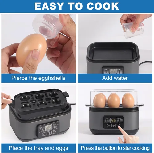 Miniatura 4 de Tesslux Cocedor Eléctrico Rápido de Huevos, Capacidad para 6 Huevos para Huevos Duros, Huevos Escalfados, Huevos Revueltos, o Fabricante de Gris