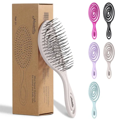 Miniatura 18 de Ninabella Cepillo desenredante para cabello para mujeres y hombres, no tira, cepillos alisadores para cabello liso y rizado, cepillo único en Crema