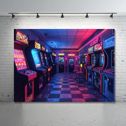 Miniatura 3 de Telón de fondo retro para fotografía, videojuego retro para niños, sala de juegos, fondo de los años 80 y 90, decoración de fiesta de cumpleaños