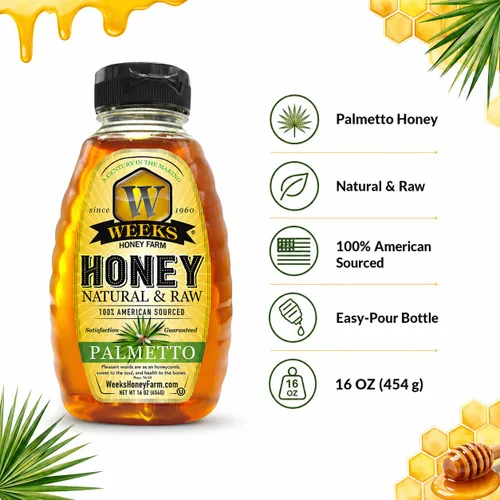 Miniatura 7 de Weeks Honey Farm Palmetto Honey – 16oz Squeeze Bottle 100% Raw & Unfiltered Pure Honey Natural Superfood Rich in Vitamins, Minerals &