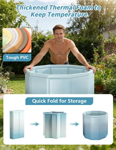 Miniatura 2 de Bañera portátil para adultos, bañera plegable independiente para ducha, bañera de hielo caliente con espuma térmica gruesa para mantener la Azul