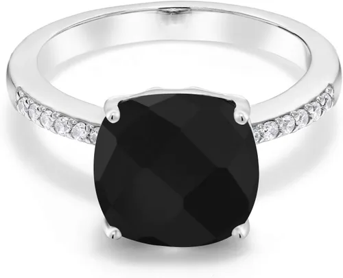 Miniatura 3 de Gem Stone King Anillo de compromiso de plata de ley 925 con piedra preciosa de corte cojín de 0.39 pulgadas Anillo de compromiso de aniversario