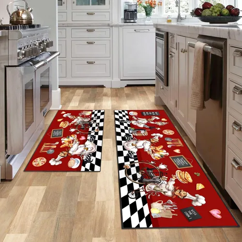 Miniatura 3 de Juego de alfombras de cocina para chef 2 piezas, alfombra de piso de estilo granja de estilo rústico, decoración de alfombras absorbentes y lavables