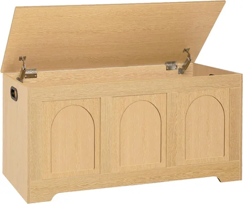 Miniatura 11 de DINZI LVJ Baúl de almacenamiento, caja de juguetes de madera de 39.4 pulgadas con 2 bisagras de seguridad, banco de zapatos de entrada con tapa