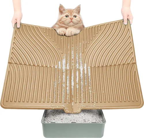 Miniatura 9 de UPSKY Tapete de arena para gatos, tapete grande para atrapar arena para gatitos, suave para patas de gatito, tapete para caja de arena mantiene
