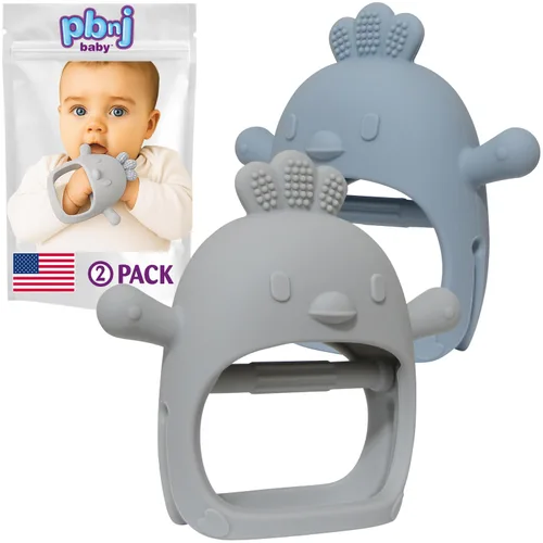 Miniatura 13 de PBnJ baby Paquete de 2 juguetes de dentición para bebés de 0 a 6 a 12 meses, guantes de dentición de silicona de grado alimenticio, sin caída