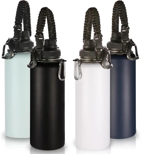 Miniatura 41 de Volhoply Botellas de agua aisladas en paquete de 2, 40 onzas, botella deportiva de acero inoxidable con asa de paracord y tapa con boquilla, taza