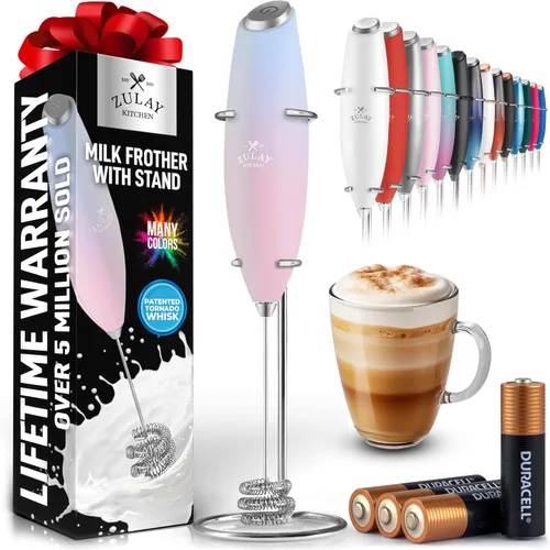 Miniatura 124 de Zulay Kitchen Espumador de leche de mano con pilas Duracell AA – Mezclador eléctrico ultrarrápido y creador de espuma, mezclador de bebidas fácil