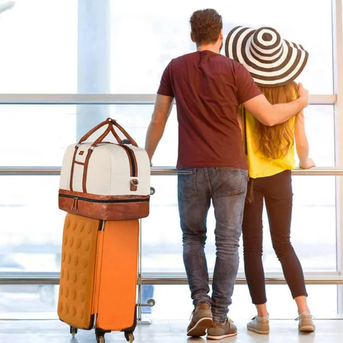 Miniatura 8 de IBFUN Bolsas de fin de semana para mujer, bolsa grande de lona para viaje, bolsa de viaje con compartimento para zapatos, 21 pulgadas, juego de 3