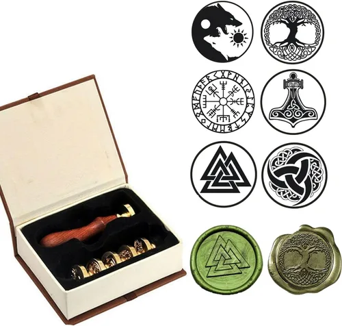 Miniatura 2 de Kooer 6 sellos de cera de runa vikinga, sello de cera de sellado de runas vikingas, sello Vegvisir Valknut árbol de la vida, invitación de boda, A1