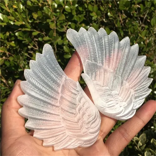 Miniatura 6 de Selenita natural, un par de alas con stents dorados, alas de ángel talladas a mano, muestras minerales, decoración del hogar, curación de reiki