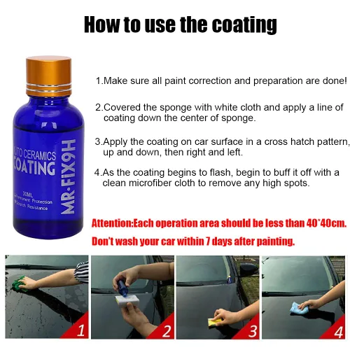 Miniatura 2 de Revestimiento de cerámica 9H, revestimiento de cerámica nano para automóviles, protección sellante de pintura hidrofóbica y de alto brillo, 1.0 fl oz