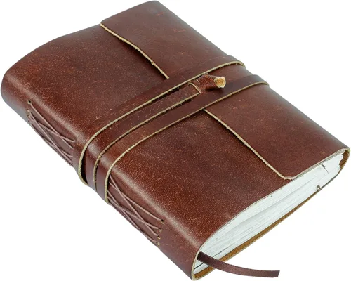 Miniatura 13 de KomalC Diario de cuero hecho a mano Cuaderno de escritura Diario Bloc de notas diario encuadernado para hombres y mujeres, papel sin líneas