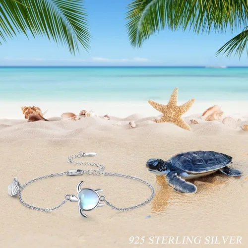 Miniatura 3 de Palpitate Sea Turtle Anklet Bracelets for Women 925 Sterling Silver Sea Turtle Anklets Layered Beach Jewelry Christmas Gifts Adjustable