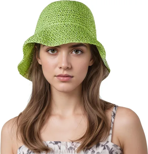 Sombrero de pescador de ganchillo, sombrero de paja plegable tejido a mano para mujer, sombrero de sol para playa y verano al aire libre